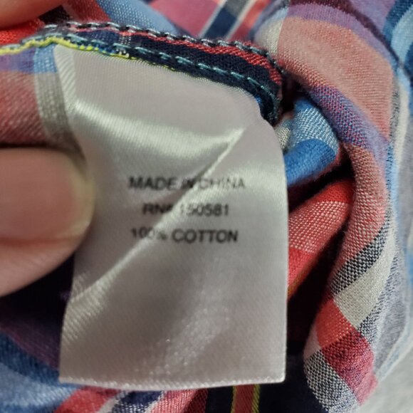 Flag & Anthem Shirt Mens XXL Red & Blue Plaid Short Sleeve Button Up Classic Fit - Picture 5 of 10